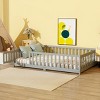 Full Size Wooden Floor Toddlers Bed with Fence and Door, Rubber Wood Montessori Platform Bed for Kids Room-Baofuwish - 2 of 4