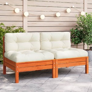 vidaXL Patio Sofa Armless with Cushions Wax Brown Solid Wood Pine - 1 of 4