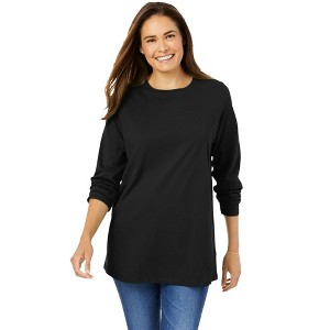 Woman Within Women's Plus Size Perfect Long-Sleeve Crewneck Tee - 1 of 4
