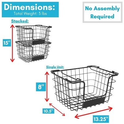 Black Steel Rectangular Stacking Wire Market Baskets with Chalk Label - Set of 2