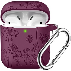 BONGEEK for AirPod Case 2nd 1st Generation Case Cover, Flower Engraved Full Protective Case Soft Silicone Pattern LED Visible,Purplish Red - 1 of 4