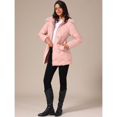 INSPIRE CHIC Women's Winter Thicken Puffer Faux Fur Removable Hood Warm Parka Jacket Medium Pink — фото 2