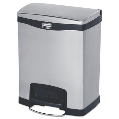 Rubbermaid Commercial Slim Jim Stainless Steel Step-On Container, Front Step Style, 8 gal, Stainless Steel, Black