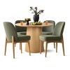 5-Piece Round Dining Table Set, 42'' Oak Pedestal Table with 4 Linen Dining Chairs, Solid Wood Legs, Kitchen or Apartment Furniture-Maison Boucle - 3 of 4
