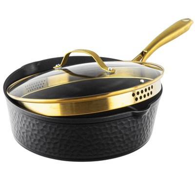 Charleston Collection Hammered Black and Gold 4 Qt Nonstick Aluminum Sauté Pan
