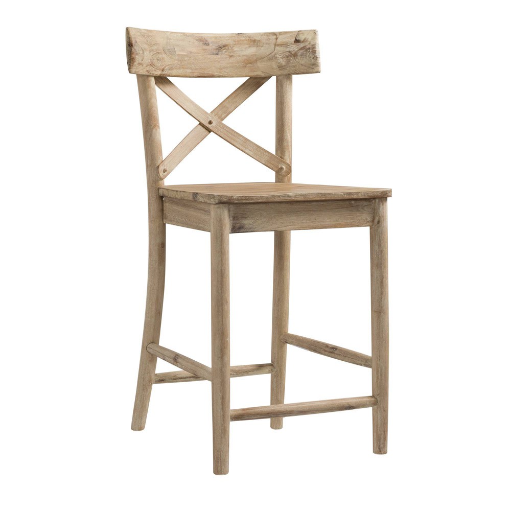 Picket House Furnishings 1pc Keaton Counter Height Barstool Beach: Mid-Century Modern, Acacia Frame, X-Back Design