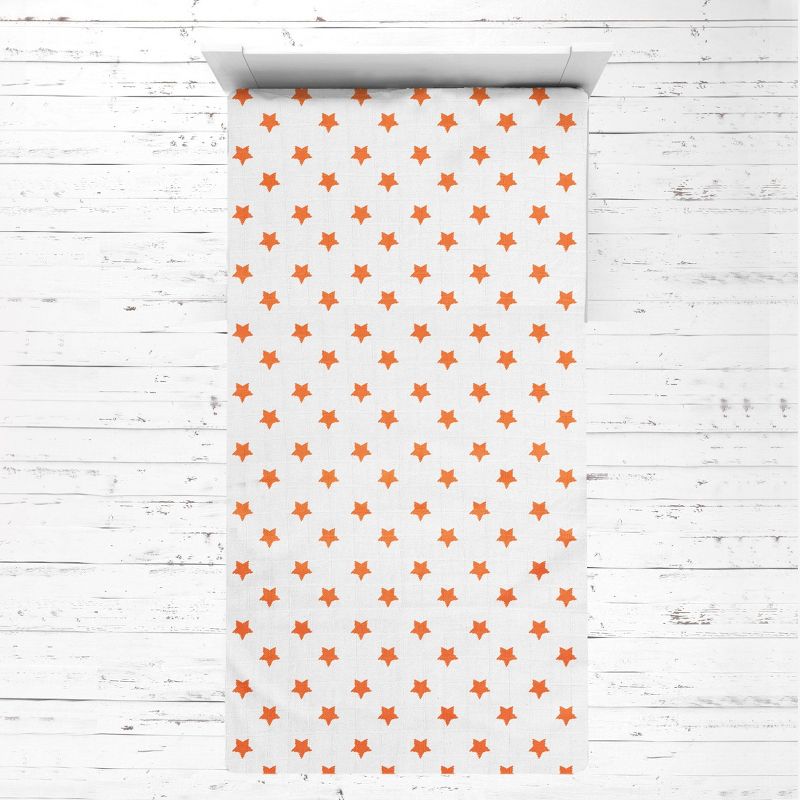 Bacati - Stars Orange Muslin 3 pc Toddler Bed Sheet Set 100 percent cotton, 2 of 7