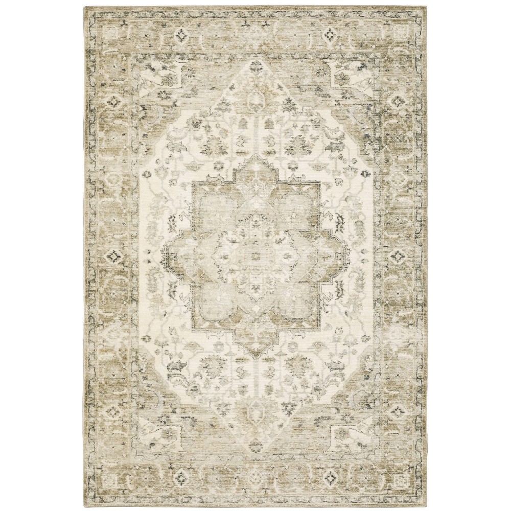 5'3inx7'3in Salina Traditional Center Medallion Area Rug Tan/Ivory - Captiv8e Designs