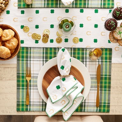 St. Paddy Jute Beige and Green Embroidered Placemat Set of 4