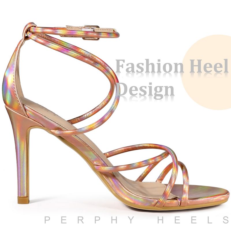 Perphy Women's Open Toe Strappy Criss Cross Straps Stiletto Heel Buckle Sandals, 4 of 5