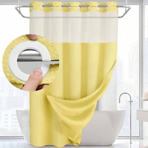 No Hook Shower Curtain with Snap - in Liner, 75 Lx 72 W Yellow Waffle Bathroom Curtain - 1 of 4
