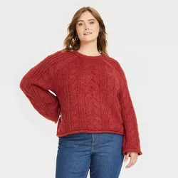 Women's Plus Size Cable Knit Crewneck Pullover Sweater - Universal Thread™ Red 4X