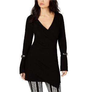 I.N.C International Concepts Womens Buckle Sleeve Tunic Sweater, Black, Small - 1 of 1
