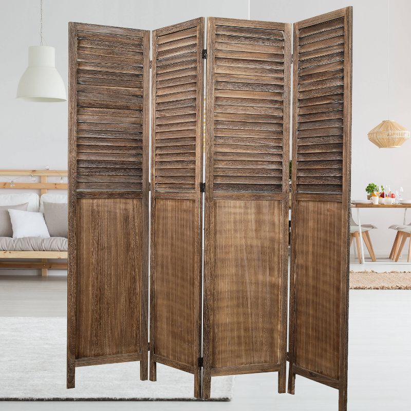 Rancho Shutter 4 Panel Room Divider with Folding Screen Room Partition Paulownia Wood Brown - Proman Products, 5 of 7