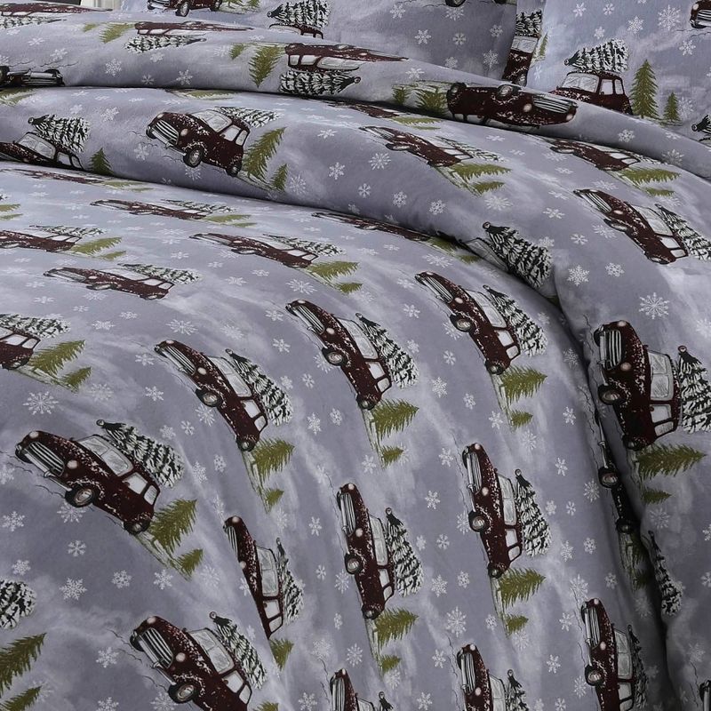 Winter Outing Cotton Flannel Printed 3pc Oversized Duvet Set - Tribeca Living, 3 of 5