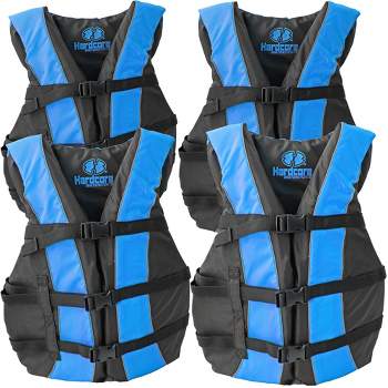 Hardcore life jacket 4 pack paddle vest for adults; Coast Guard approved Type III PFD life vest flotation device; Jet ski, wakeboard, hardshell kayak