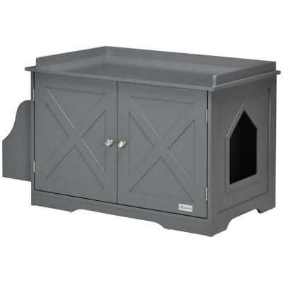 Gray Farmhouse Hidden Cat Litter Box Enclosure Table