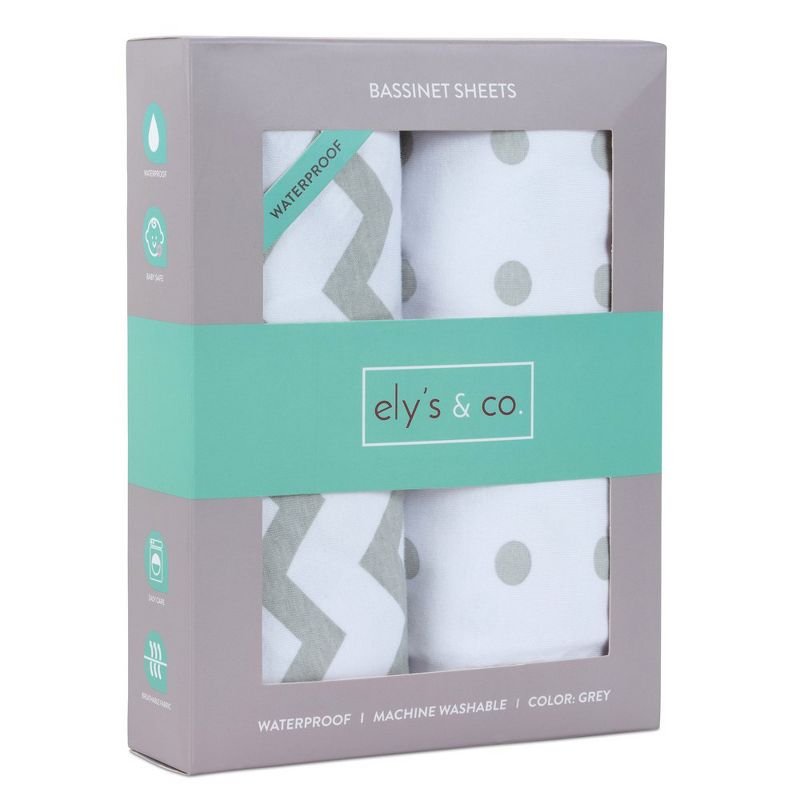 Ely's & Co. Baby Fitted Waterproof Sheet Set 100% Combed Jersey Cotton Grey Chevron and Polka Dots 2 Pack, 3 of 9