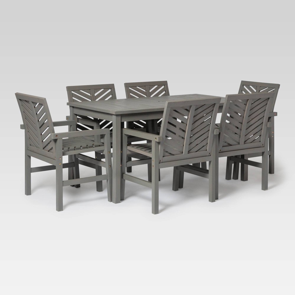 Photos - Garden Furniture 7pc Slatted Chevron Acacia Patio Dining Set: Weather-Resistant, Umbrella H