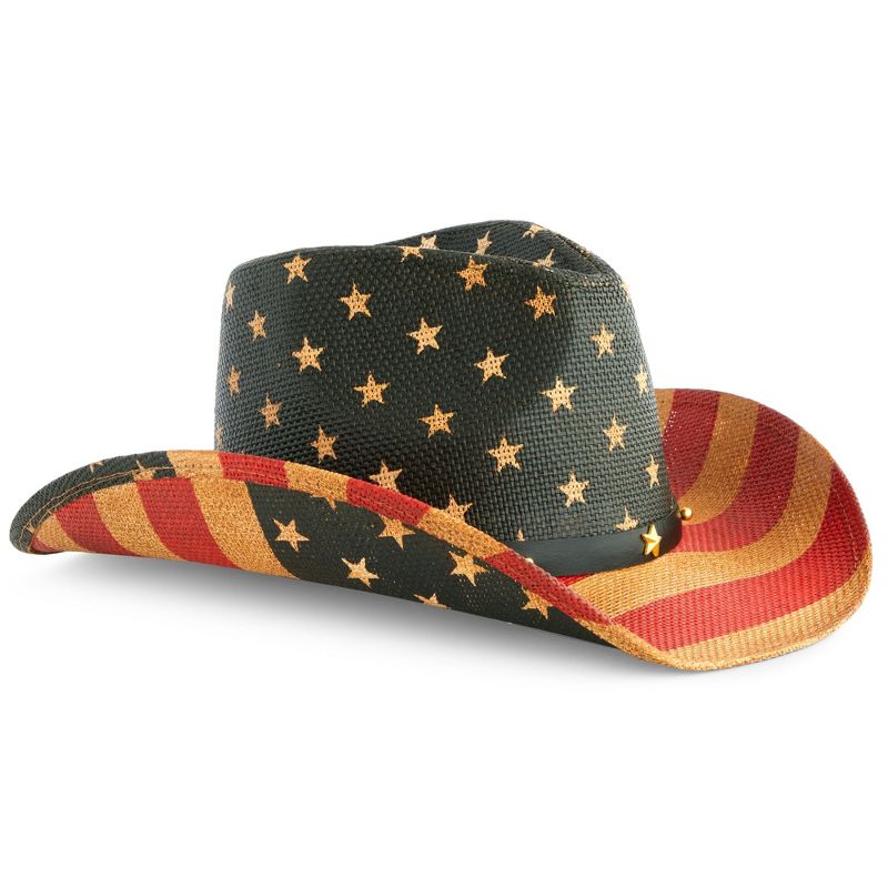 Zodaca USA Straw American Flag Cowboy Hat for Men, Women, Looks Vintage Cowgirl Hat for Costume Party (Adult Size), 1 of 9