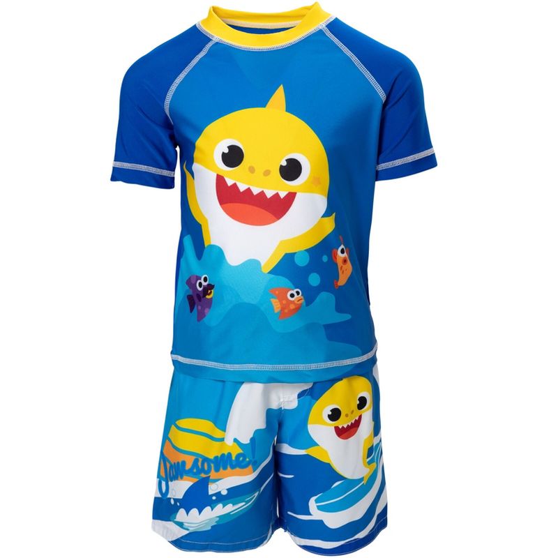 Pinkfong Baby Shark Rash Guard and Swim Trunks Outfit Set Toddler, 4 of 8