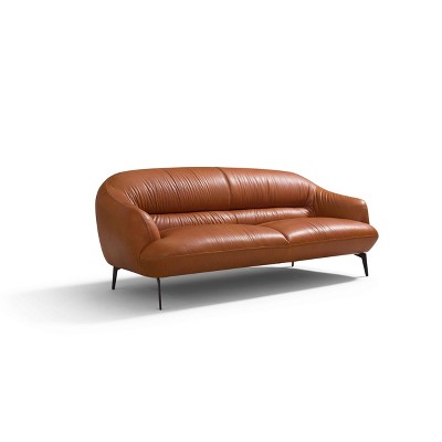 Cognac Leather Sloped Armrests 88'' Sofa with Metal Legs