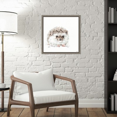 Framed Hedgehog Canvas Print in Gray and Brown