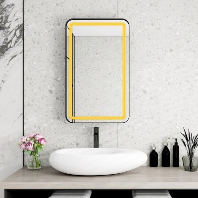 Rectangle Bathroom Cabinets For Wall, Bathroom Cabinets With Mirror, Wall Cabinets With Led-Lit Makeup Mirror With 3 Light Colors-Cuddlewood
