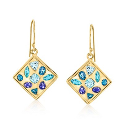 Ross-Simons 3.20 ct. t.w. Tonal Blue Topaz and Iolite Drop Earrings in 18kt Gold Over Sterling