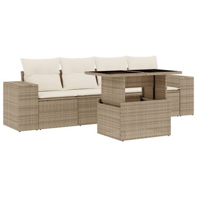 vidaXL 5 Piece Patio Sofa Set with Cushions Beige and Cream Poly Rattan - Without Storage