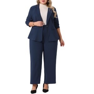 Agnes Orinda Women's Plus Size Suit Two Piece Outfits Business Office Blazer and Pants Suit Set - 1 of 4