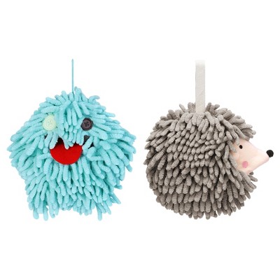 REGALWOVEN Fuzzy Cute Cartoon Decorative Hand Drying Hanging Ball Hand Towels 7" x 7" 2 Pcs