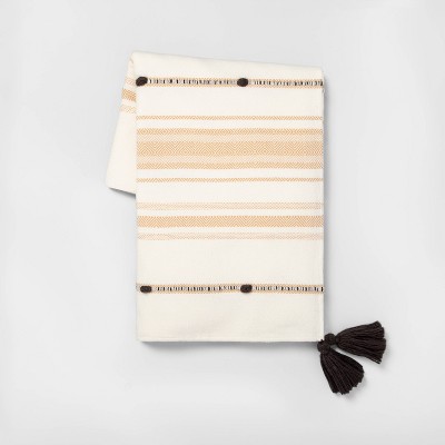Stripe with Poms Throw Blanket Gold - Hearth & Hand™ with Magnolia