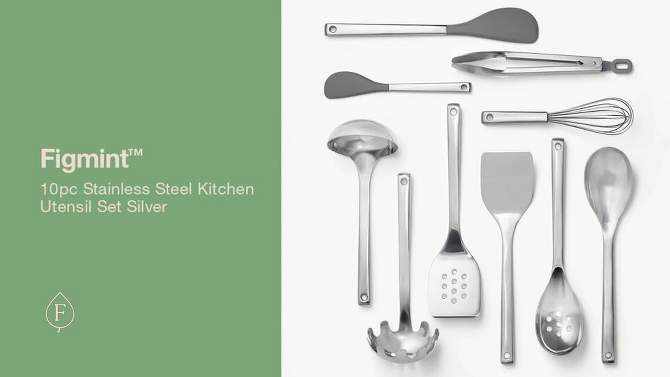 10pc Stainless Steel Kitchen Utensil Set Silver - Figmint&#8482;, 2 of 5, play video