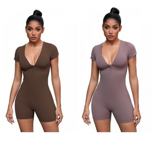 INSPIRE CHIC 2 Pcs Women's Cross Front Tummy Control Slimming Short Sleeves Body Shapers - 1 of 4
