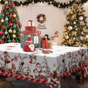 LOVEVOOK Christmas Tablecloth, Snowman Tablecloth, Snowflake Table Cloths Stain Resistant Dining Table Cover for Holiday Decor - 1 of 4
