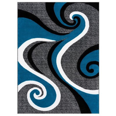 Abstract Turquoise Swirls Easy-Care Synthetic Area Rug 4' x 5'