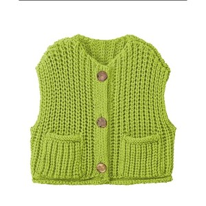 Sleeveless Cropped Button Down Cardigan Sweater Vest for Women Trendy Crochet Cable Knit Tops with Pockets - 1 of 2