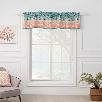 Audrey Turquoise and Coral Polyester Rod Pocket Valance