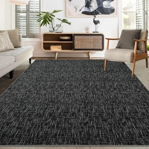 Acekool 5x7 Machine Washable Rug, Modern Non-Slip Minimalist Area Rug, Stain Resistant, Foldable Neutral Accent Carpet for Living Room, Black - 1 of 4