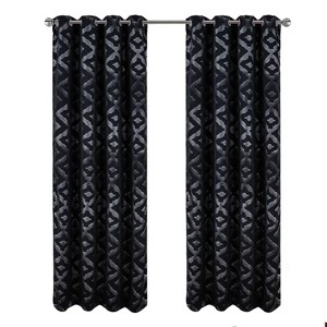 RT Designer Collection Heathrow Halo Foil Blackout Luxurious Decorative Grommet Curtain Panel 54" x 90" Black - 1 of 4