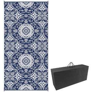 Resenkos Floor Mat Carpet,Indoor Door Mat,Reversible Outdoor Rug, 9'x 18' Waterproof Straw Floor Mat, Portable RV Camping Carpet,Blue & White Floral - 1 of 4