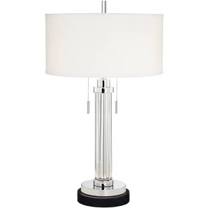 Possini Euro Design Cadence Modern Table Lamp with Round Black Marble Riser 30" Tall Glass Column White Shade for Bedroom Living Room Bedside Office - 1 of 4