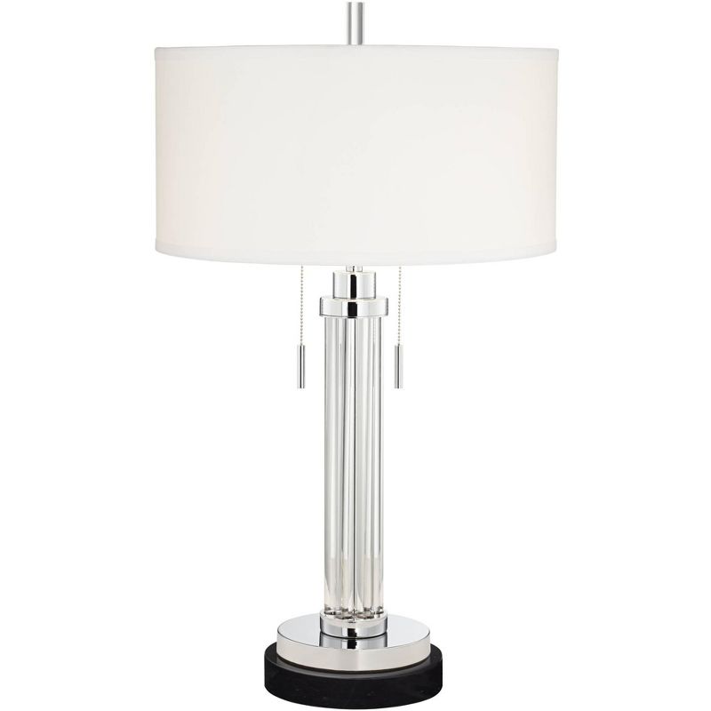 Possini Euro Design Cadence Modern Table Lamp with Round Black Marble Riser 30" Tall Glass Column White Shade for Bedroom Living Room Bedside Office, 1 of 7