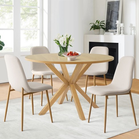Oliver oslo 5 piece Round Dining Table Set For 4 With 4 Linen Upholstered Dining Chair Dining Room Furniture Maison Boucle Target