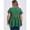 GRACE & GRANDEUR Women's Plus Size Pintuck Texture V Neck Short Sleeve Button Decor Asymmetric Hem Casual Babydoll Blouses - 3 of 4