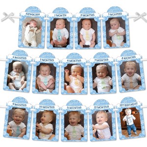 Big Dot of Happiness Blue Snowflakes 1st Birthday - DIY Boy Winter ONEderland Party Decor - 1-12 Monthly Picture Display - Photo Banner - 1 of 4