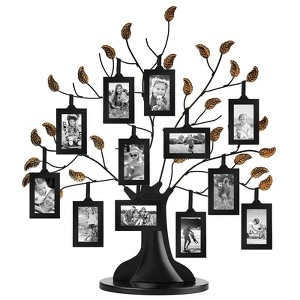 Americanflat Bronze Family Tree with Hanging Picture Frames 2" x 3" in Black and Adjustable Ribbon Tassels - 22" - 1 of 4