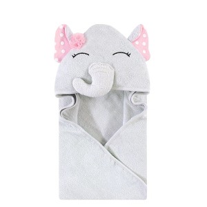 Hudson Baby Infant Girl Cotton Rich Animal Hooded Towel, White Dots Pretty Elephant, One Size - 1 of 2