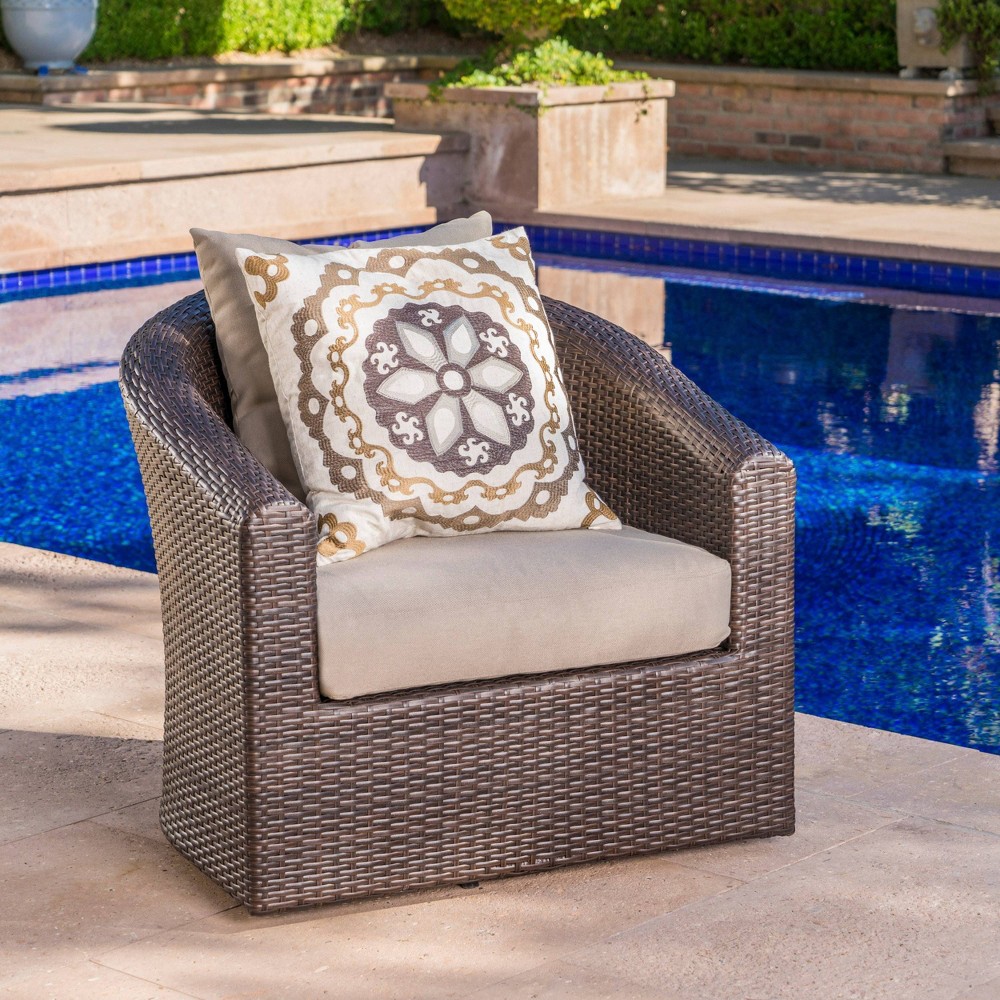 Photos - Garden Furniture Darius Wicker Swivel Club Chair - Brown - Christopher Knight Home